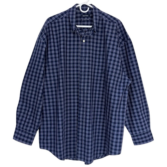 Nautica Blue Plaid Button Down Shirt - Picture 1 of 5